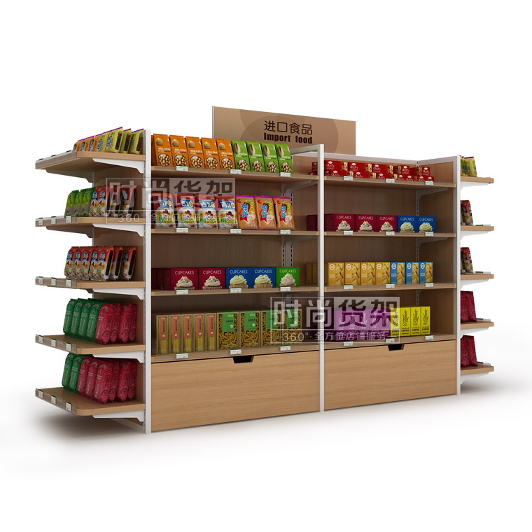 便利店進(jìn)口零食貨架 （木背板帶...